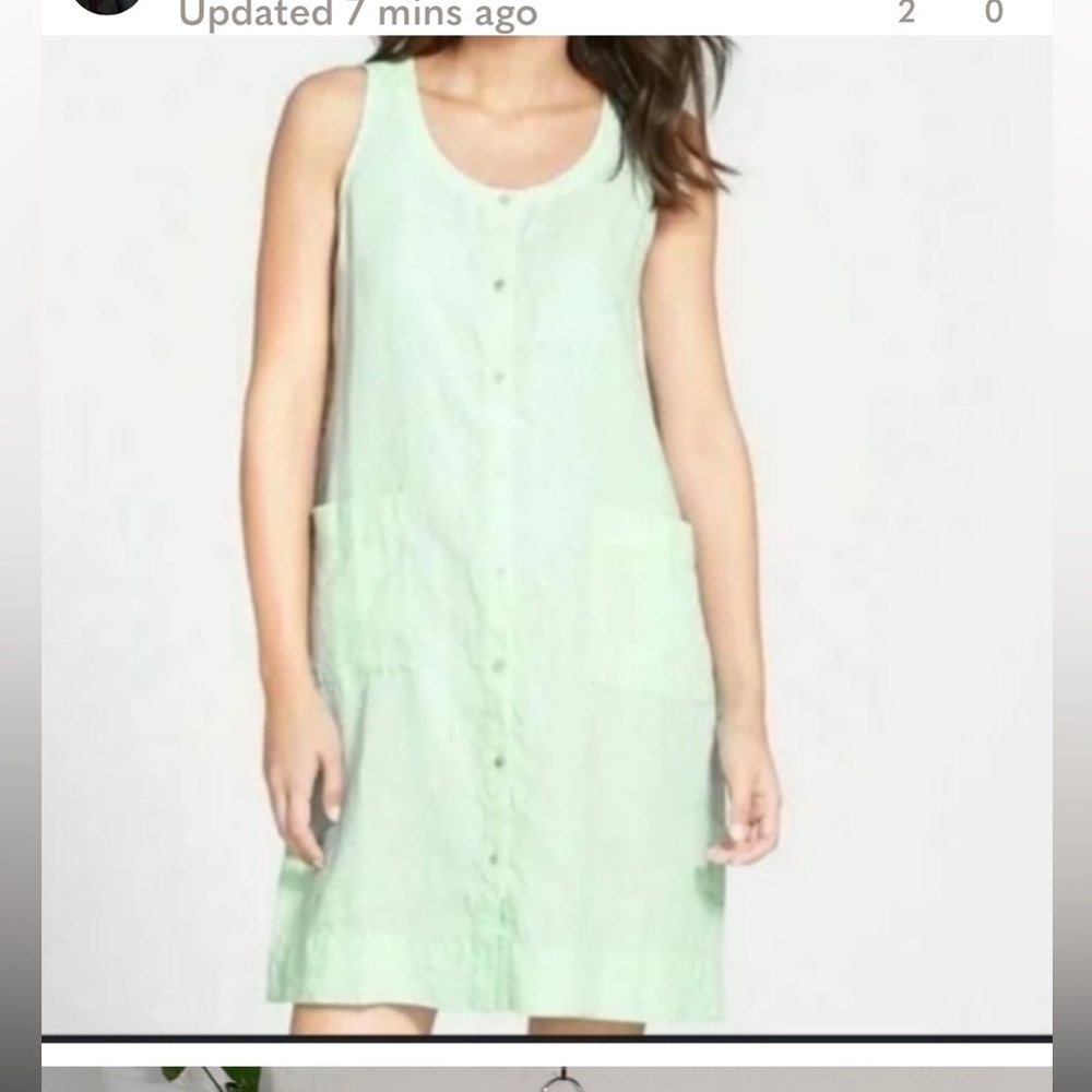 Eileen Fisher Sleeveless Button Down Mint Green Organic Linen Dress